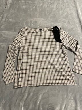 Talbots Gray Plaid Long-Sleeve Top with Black Bow